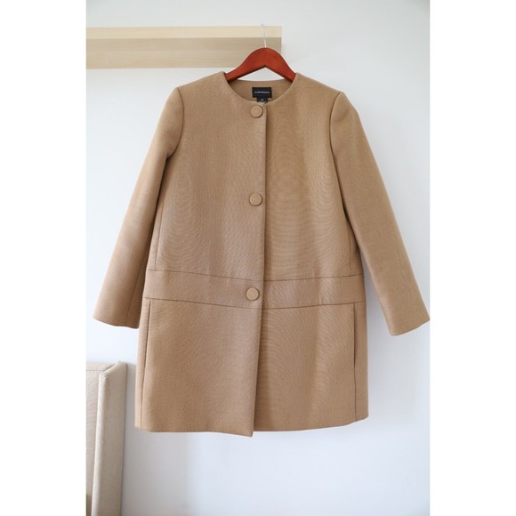 Club Monaco Womens Size S Collarless Three-Button Over Coat Formal Beige Wool - Picture 2 of 8